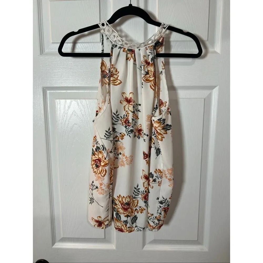 Floral Sleeveless Lace Trim Blouse Size L (US 8/10)